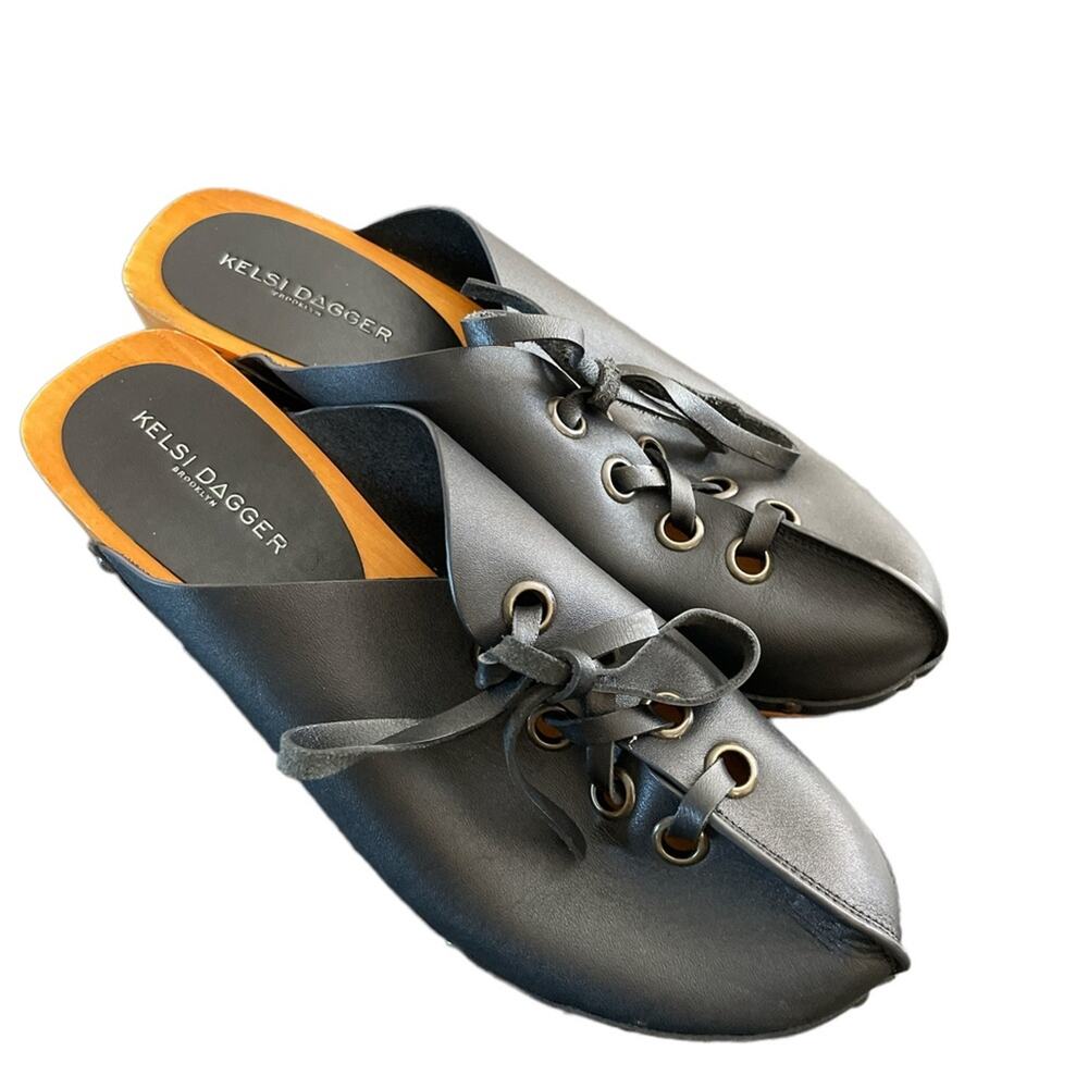 Kelsi Dagger Brooklyn Vachetta Leather Just Lace-Up Clog in Black 9.5